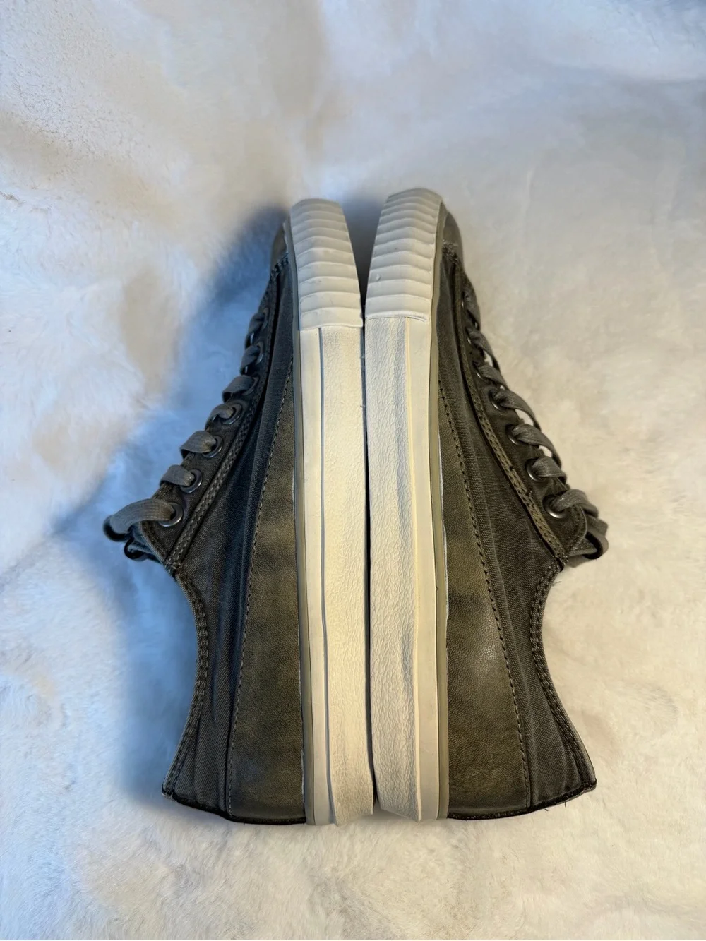 John Varvatos Olive Gray Low-Top Leather & Canvas Sneakers Size 7.5